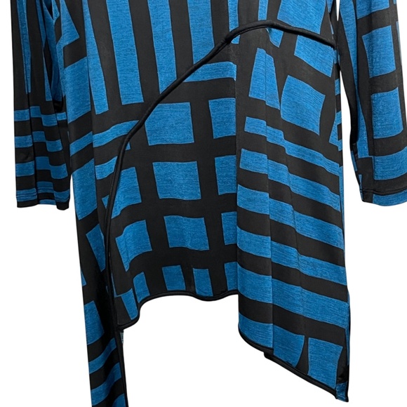 COMFY USA Tunic Top Size Large Blue Black Stretchy Slinky Lagenlook High Low - Picture 6 of 9